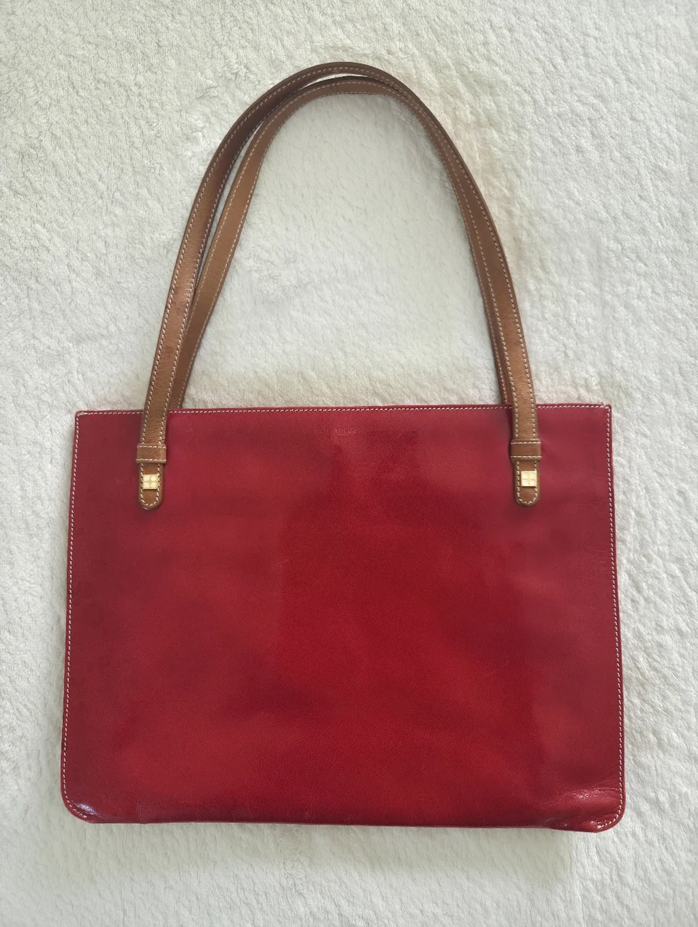 Vintage!!! Kate Spade ✨️ Red Leather Tote Bag with Tan Straps